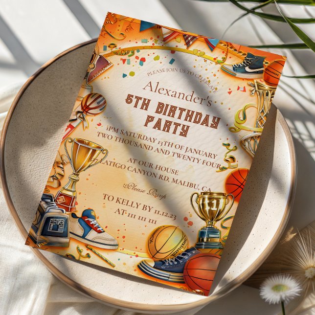 Retro Basketball Trophy Birthday Inbjudningar (Skapare uppladdad)