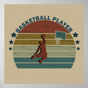 Retro basketspelare slam dunk poster