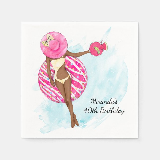 Retro Bassäng 40:e födelsedag Party Napkins Pappersservett (Framsidan)