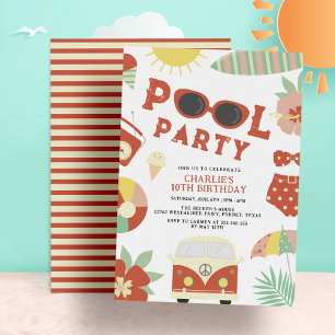 Retro Bassäng Modern Girl Birthday Inbjudningar