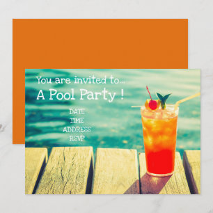 Retro Bassäng Orange cocktail Inbjudningar