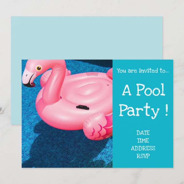 Retro Bassäng Party Flamingo bassäng leksak Inbjudningar (Fram/baksida)