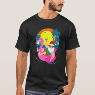 Retro Bassäng Party Santa Sunglasses Flamingo Chri T Shirt