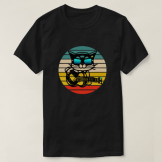 Retro Bassistance Rockstar Cat, Cat Spela Guitar T Shirt