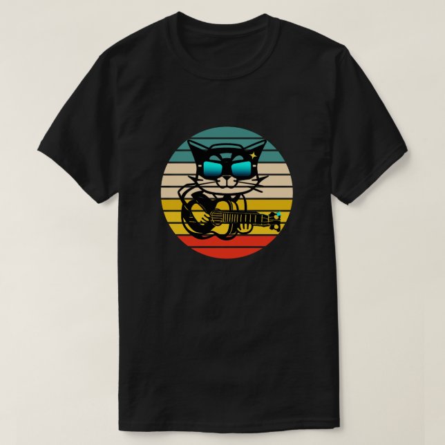 Retro Bassistance Rockstar Cat, Cat Spela Guitar T Shirt (Design framsida)