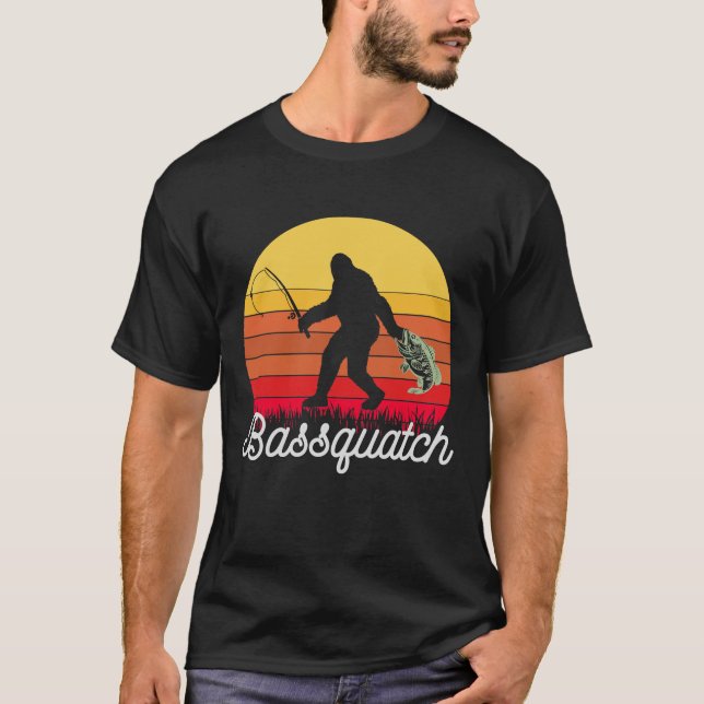 Retro Bassquatch Bigfoot-fiske T Shirt (Framsida)