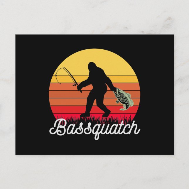 Retro Bassquatch Bigfoot-fiske Vykort (Framsida)