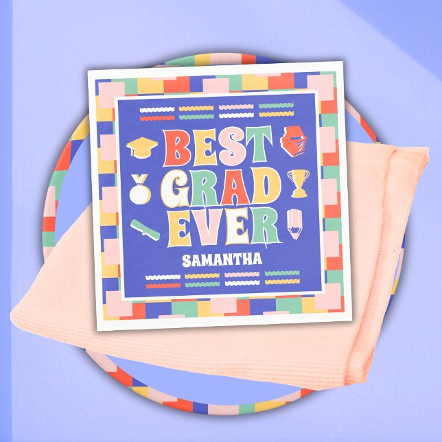 Retro Bästa examen någonsin Blå Examenfest  Pappersservett (Skapare uppladdad)
