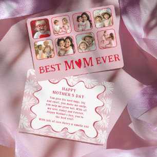Retro Bästa mamma någonsin Röd och rosa foto Julkort