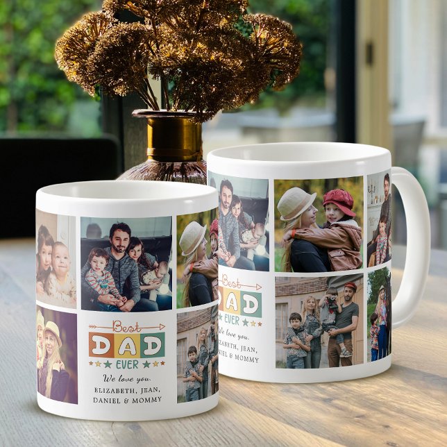 Retro Bästa Pappa Någonsin Anpassad Fotokollage Kaffemugg (Skapare uppladdad)