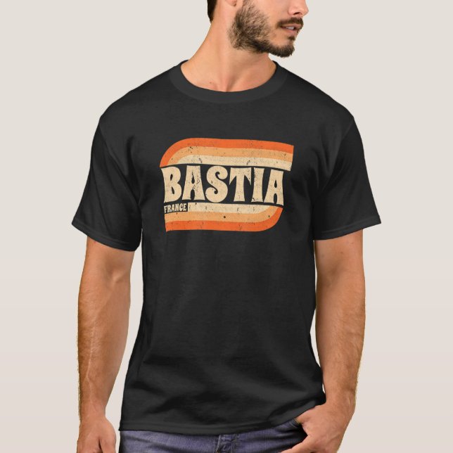 Retro Bastia Frankrike T Shirt (Framsida)