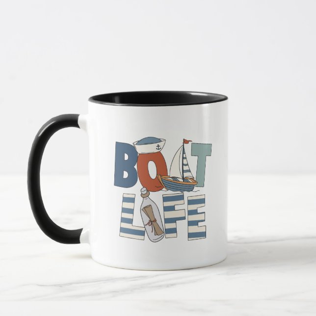Retro Båt Liv Typografi Marin Sjöfart Sjöman Mugg (Vänster)