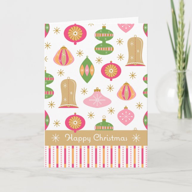 Retro Baubles/Ornaments julkort - Rosa Tack Kort (Framsida)