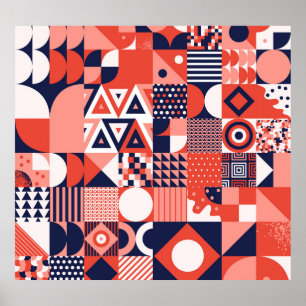 Retro Bauhaus-design, färgfull geometri. Poster