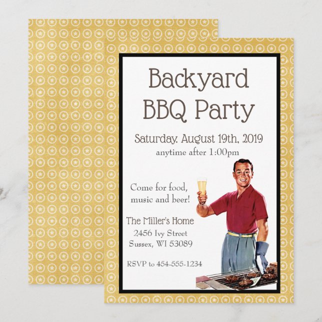 Retro BBQ-fest inbjudan (Fram/baksida)