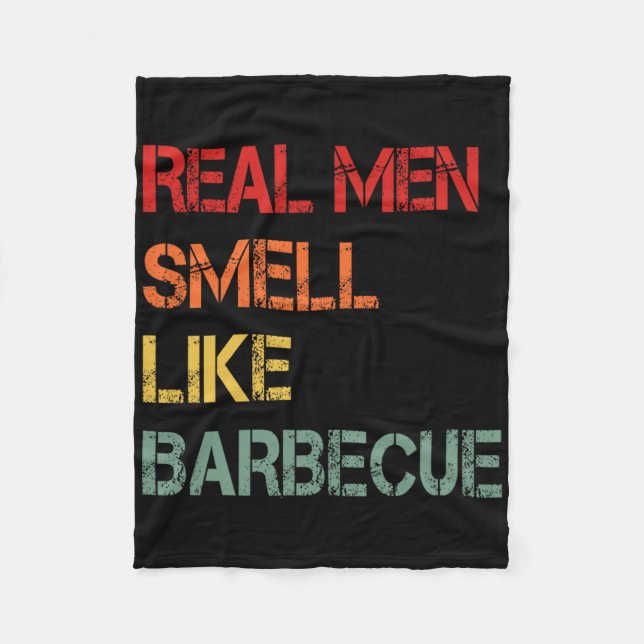 Retro Bbq Real Men Smell Like Byrbecue Smoke Funny Fleecefilt (Framsidan)