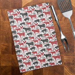 Retro BBQ-slaktargrupp Färsk Mönster Kökshandduk