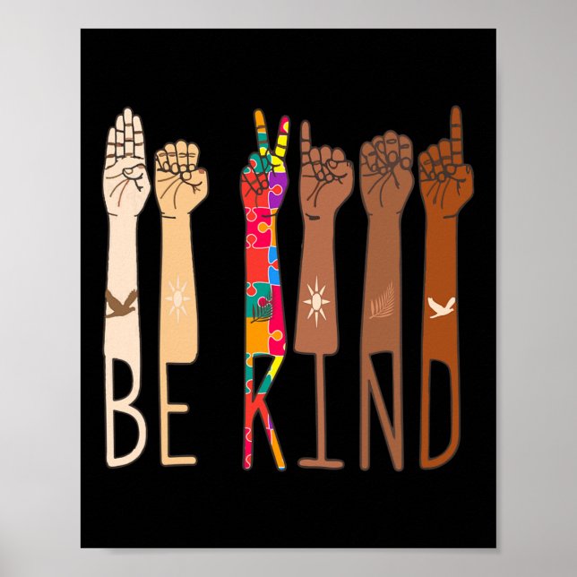 Retro Be Kind Hand Sign Language Asl Puzzle Autism Poster (Framsidan)