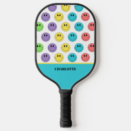 Retro be Lycklig Ansikte Pickleball Rainbow Birthd