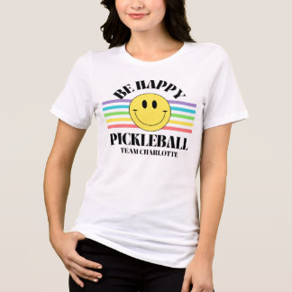 Retro be Lycklig Ansikte Pickleball Rainbow Birthd T Shirt
