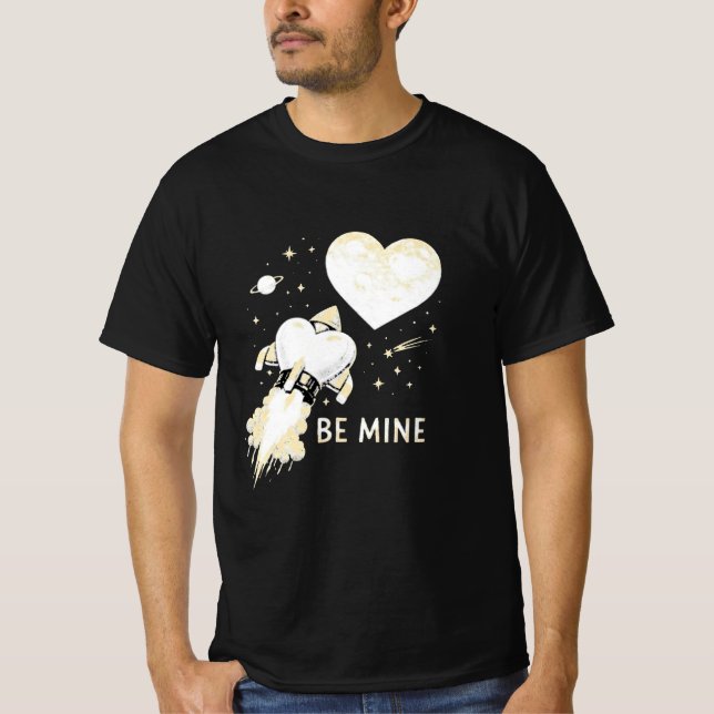 Retro Be Mine Rymdraket Valentine Konst T Shirt (Framsida)