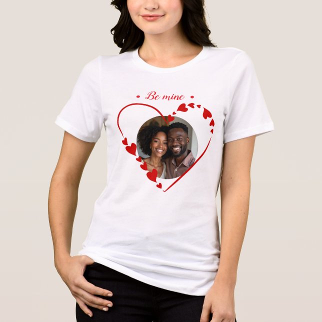 Retro Be Mine Script & Sketch Heart Photo  T Shirt (Framsida)