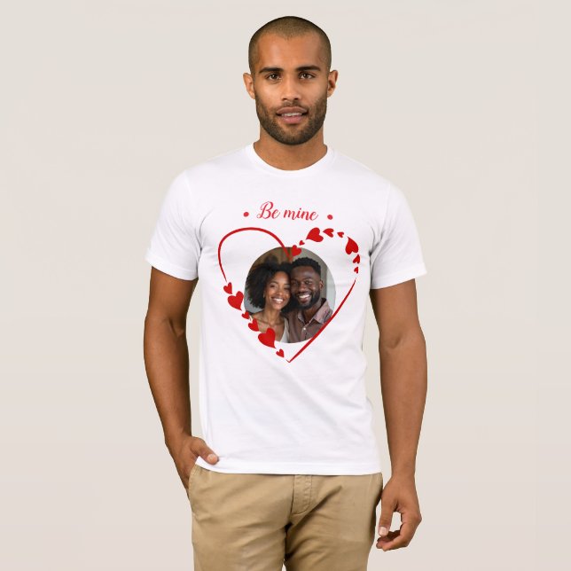Retro Be Mine Script & Sketch Heart Photo  T Shirt (Hel framsida)