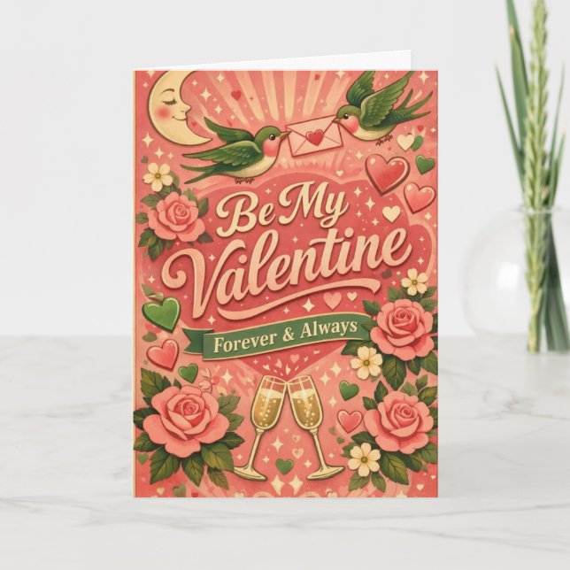 Retro Be My Valentine Anpassad Kort (Framsida)