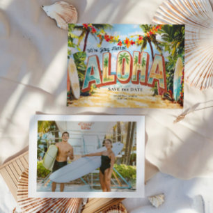 Retro Beach Aloha Tropical Bröllop Spara Datumet