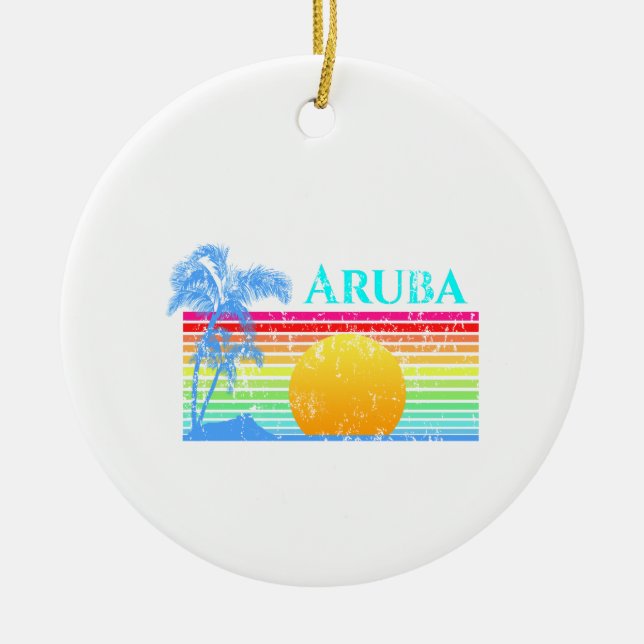 Retro Beach Aruba Sunset Julgransprydnad Keramik (Framsidan)