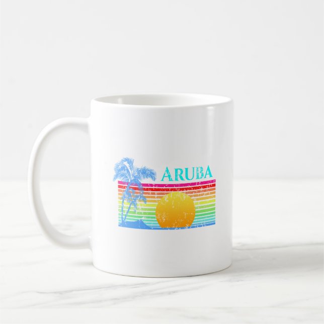 Retro Beach Aruba Sunset Kaffemugg (Vänster)