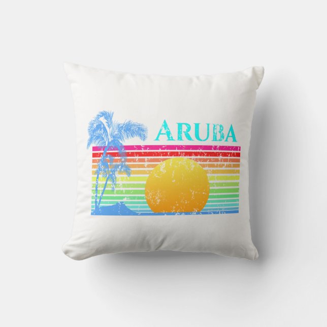 Retro Beach Aruba Sunset Kudde (Framsida)