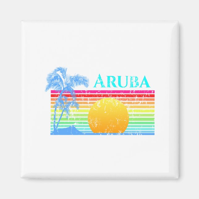 Retro Beach Aruba Sunset Magnet (Framsidan)