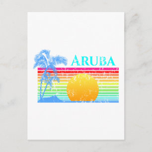 Retro Beach Aruba Sunset Vykort