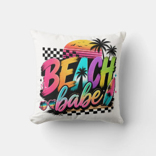 Retro Beach Babe Citat Tropiska Vibrationer Färggl Kudde
