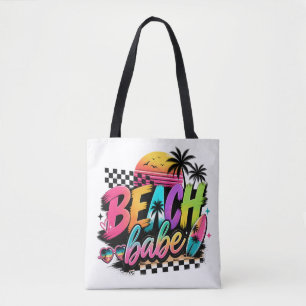Retro Beach Babe Citat Tropiska Vibrationer Färggl Tygkasse