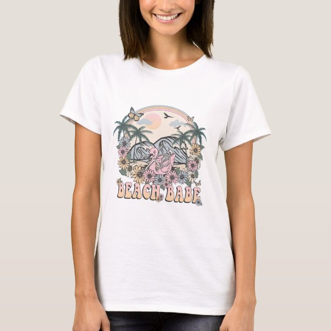 Retro Beach Babe Skelett Flamingo Fred T Shirt (Framsida)