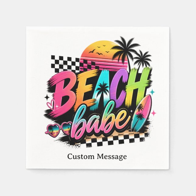 Retro Beach Babe Tropisk Sommar Personlig Pappersservett (Framsidan)