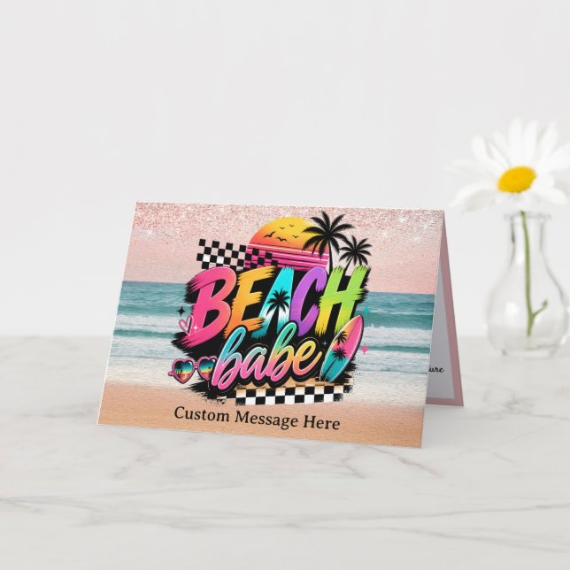 Retro Beach Babe Tropisk Sommar Solnedgång Kort (Liten växt)
