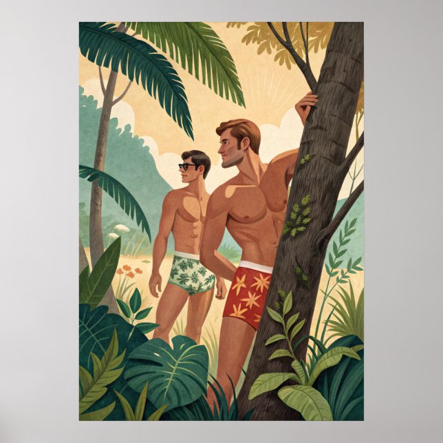 Retro Beach Boys i tropisk skog Poster (Framsidan)