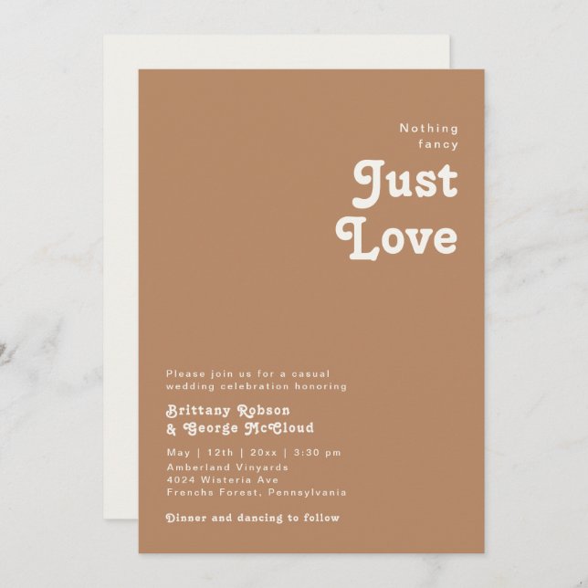 Retro Beach | Brown Ingenting Finare Bröllop Inbjudningar (Fram/baksida)