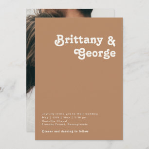 Retro Beach   Brun Avslappnad Photo Monogram Inbjudningar