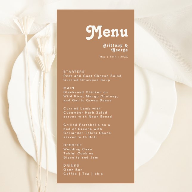 Retro Beach | Brun Bröllop Middag Menu Meny (Skapare uppladdad)