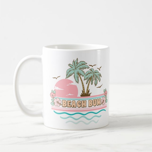Retro Beach Bum Tropical Theme Handflatan Träd Kaffemugg (Vänster)