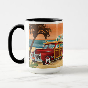 Retro Beach Camper + Classic Car Mugg