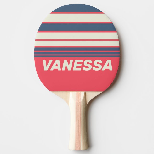 Retro Beach Club Horizon Randig med namn Pingisracket (Framsidan)