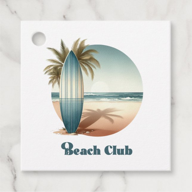 Retro Beach Club Kust Surf Födelsedag Gåvor Etiketter (Framsida)