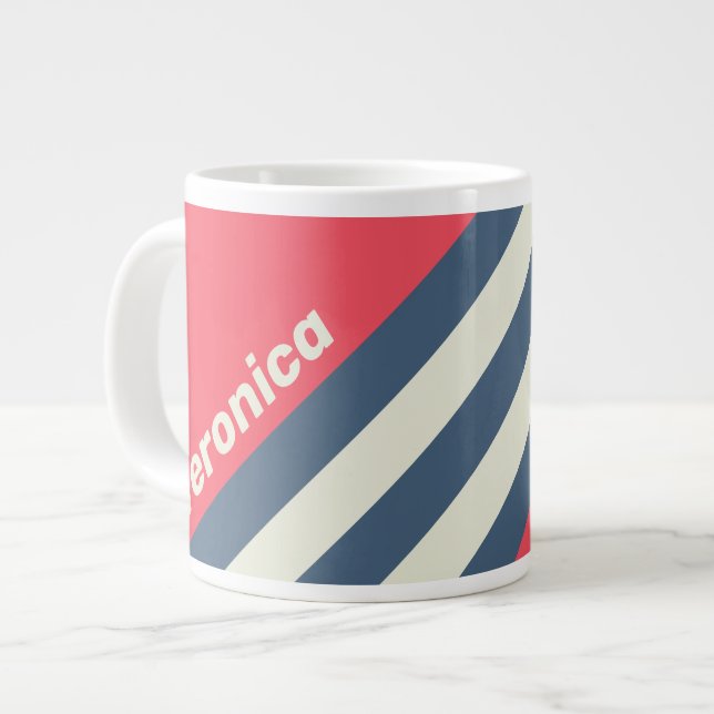 Retro Beach Club Ränder med namn Jumbo Mugg (Framsida vänster)