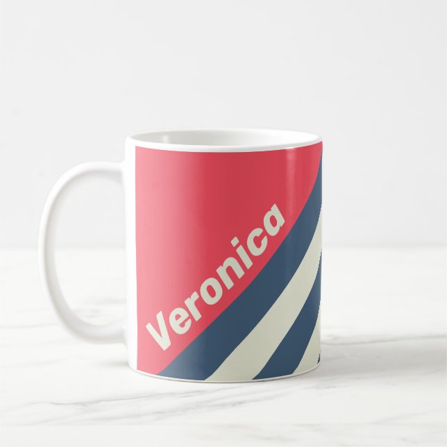 Retro Beach Club Ränder med namn Kaffemugg (Vänster)