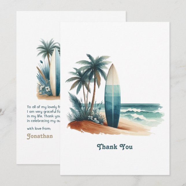 Retro Beach Club Surfbräda Kust Tack Kort (Fram/baksida)